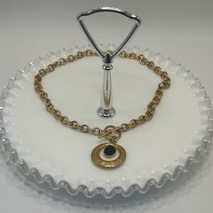 Vintage Avon Gold-Toned Black Onyx Pendant with Toggle Link Chain